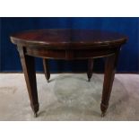 Late 19th Century Mahogany, round and oval extending wind-out table and 1 leaf. 108cm by 150cm (