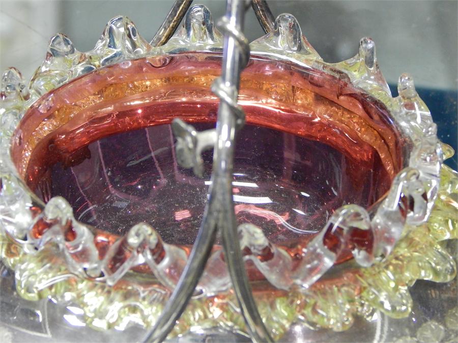 Silver plated and cranberry glass dish. - Image 6 of 6