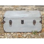 Aluminium trunk, one handle broken, one handle missing.