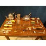Collection of silver plate and various pewter and brass small items.