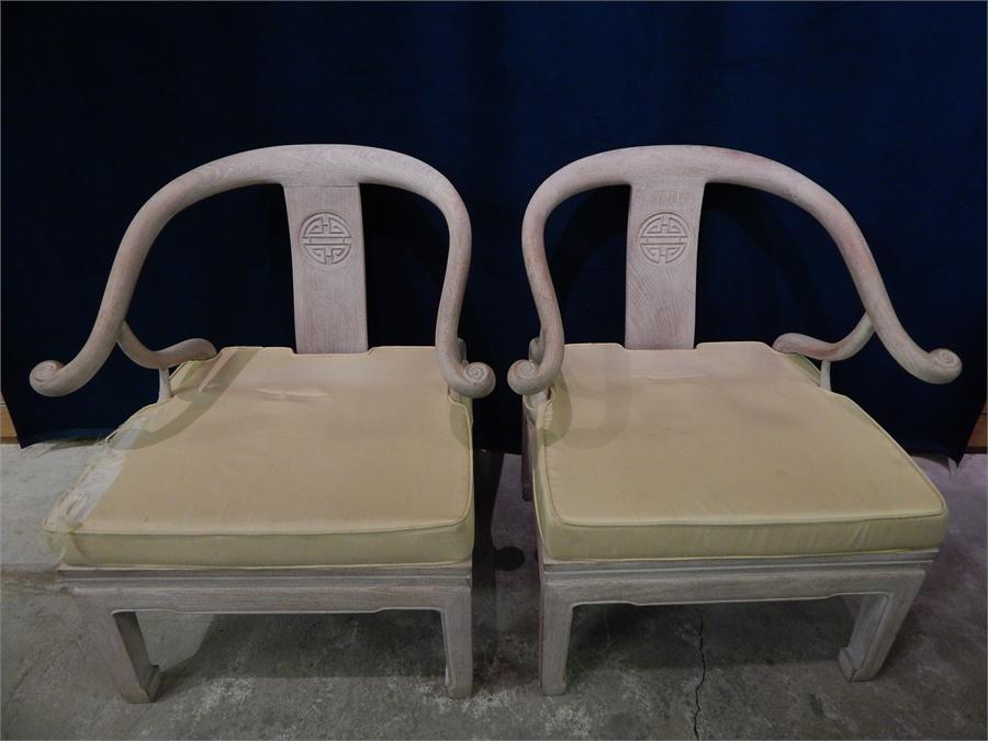 Pair of limed Chinese horseshoe chairs. - Image 2 of 5