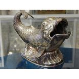 19th Century Silver Plated spoon warmer in the form of a stylised open mouthed fish / whale of