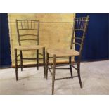 A Pair of delightful Regency Period early 19th century faux bamboo side chairs with lacquer and