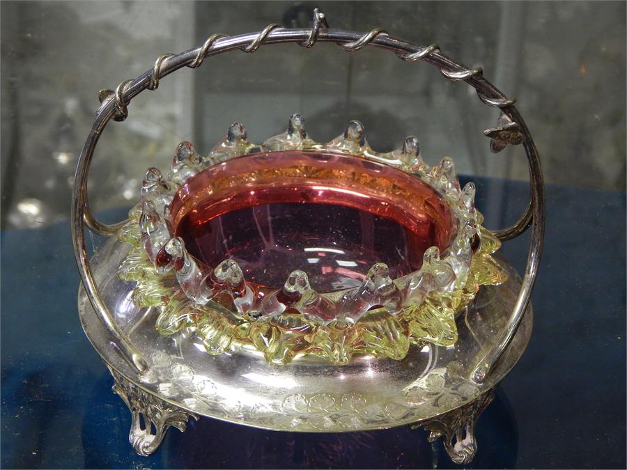 Silver plated and cranberry glass dish. - Image 4 of 6