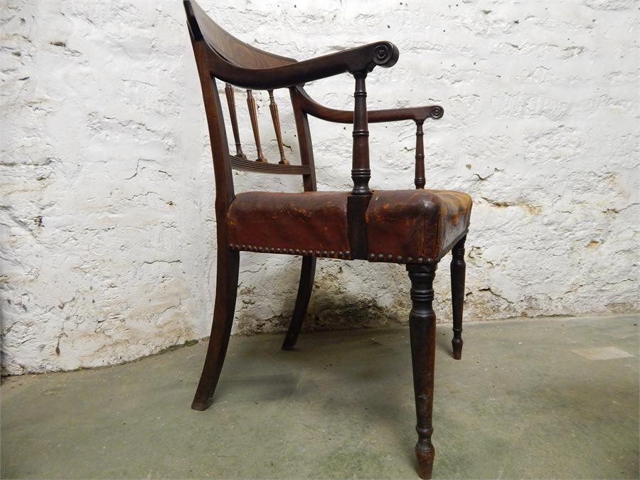 Regency period Mahogany desk Armchair - worn leather seat