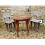 Arts and Crafts Style Table and chairs (Chairs been left outside and now weathered) with patent