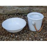 White Chamber Pail and cover with rattan handle and a white bowl