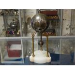Brass globe clock onyx or marble base. Junghans.