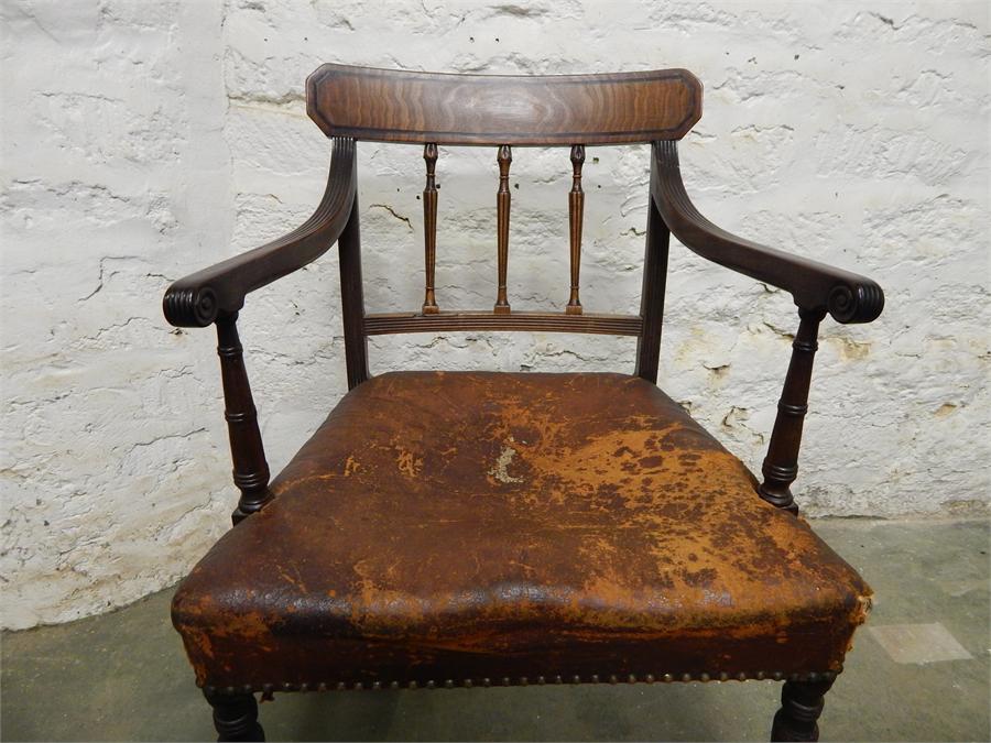 Regency period Mahogany desk Armchair - worn leather seat - Image 3 of 6