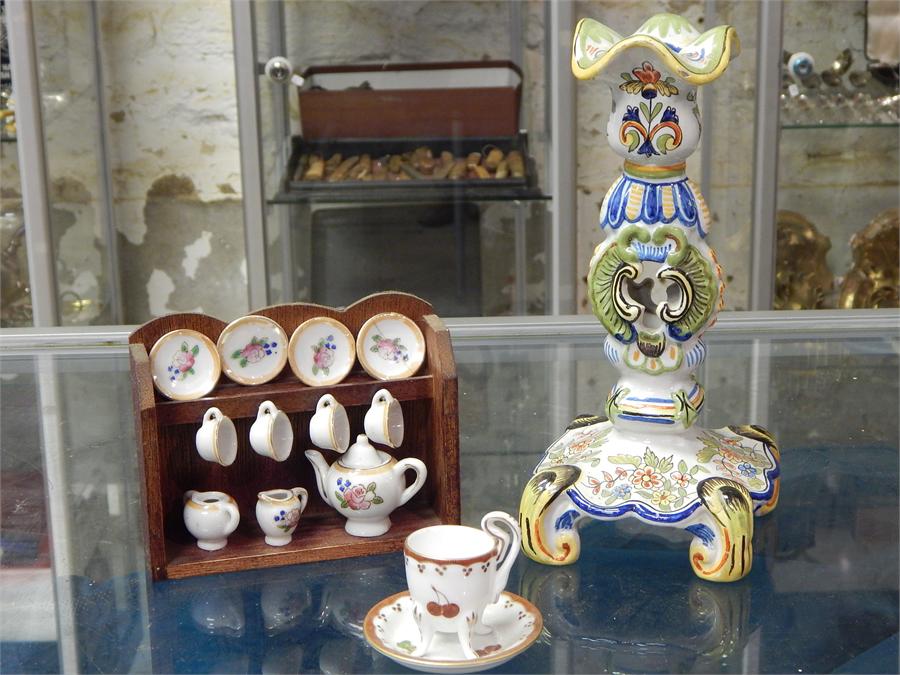 A selection of three items, including a decorative delft candlestick, an ornamental cup and saucer - Image 3 of 9