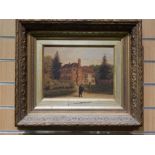 Oil on Canvas - Continental Landscape Windmill Scene in giltwood frame. Frame - 51cm wide, 44cm