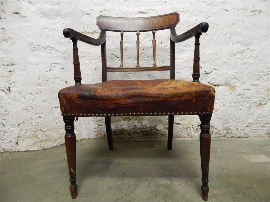 Regency period Mahogany desk Armchair - worn leather seat - Image 2 of 6