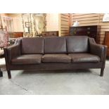 Borge Mogensen three seater leather sofa settee, 188cm wide, 80cm deep, 77cm High ~