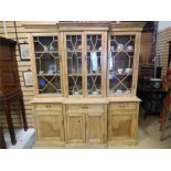 Pine Breakfront bookcase - dresser, Astragal glazed doors to top. 1980's reclaimed pine - 179cm