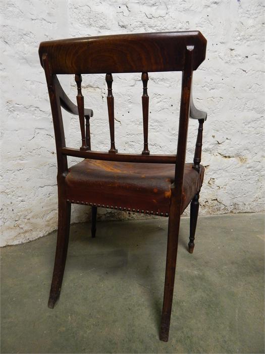 Regency period Mahogany desk Armchair - worn leather seat - Image 6 of 6