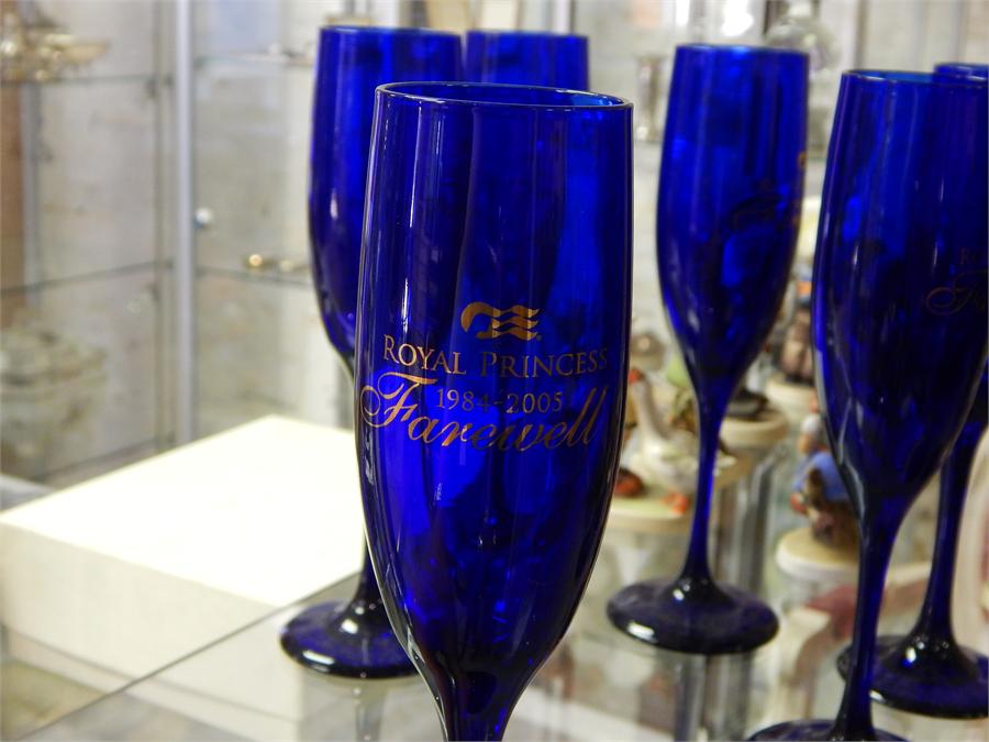 Champagne Flutes - Blue Glass - Image 3 of 3