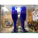 Champagne Flutes - Blue Glass