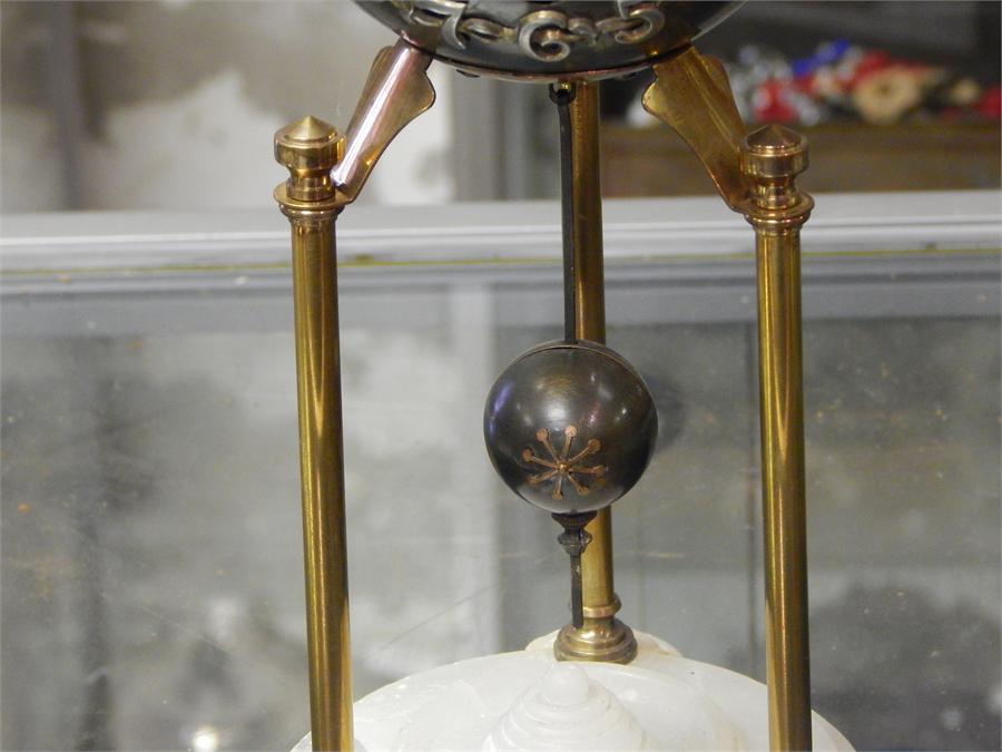 Brass globe clock onyx or marble base. Junghans. - Image 3 of 10