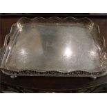 A silver plated galleried tray with bun feet EPNS F4684.
