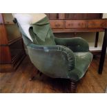 Library armchair Early 19th Century Turned Front legs, Shaped rear legs, on Castors. ~