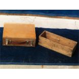 Vintage pine box with latches and leather handles, and cheese box ( no lid ).