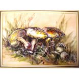 Gloria Muddle ' Mushroom Patch ' watercolour, signed lower left, 33 x 47cm approx