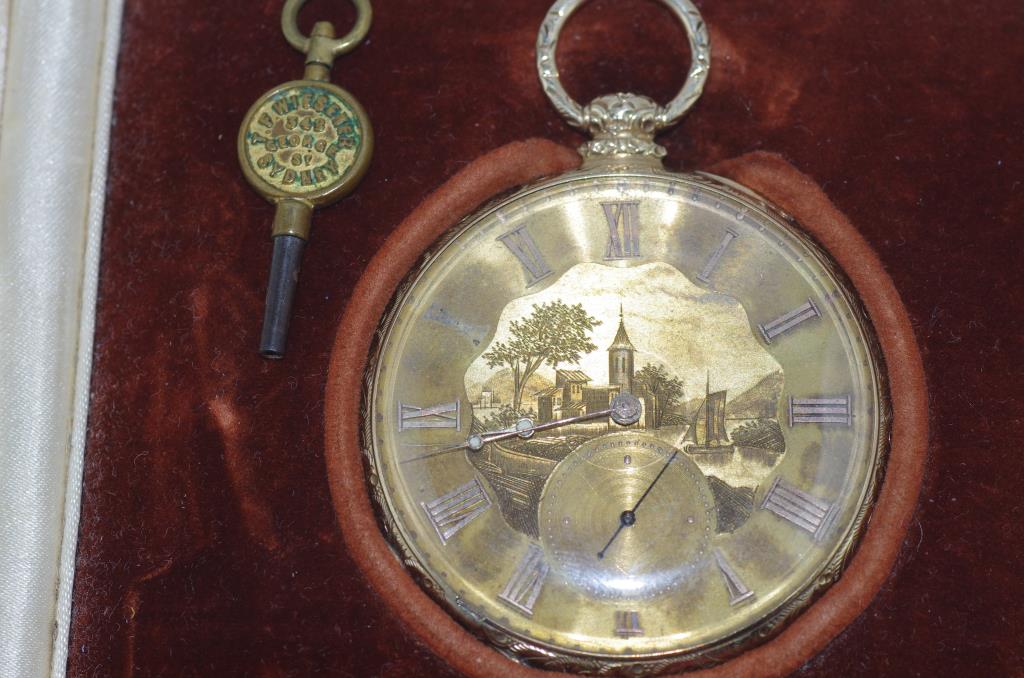 Superb cased Swiss gold open faced pocket watch finely engraved with lake scene, roman numeral - Image 2 of 6