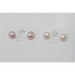 Two pairs fresh water pearl & silver earrings cream and pink