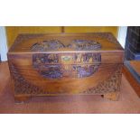 Chinese carved camphor wood trunk 100cm wide