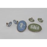 Wedgwood sage and blue brooch/earring sets earrings with screw fittings