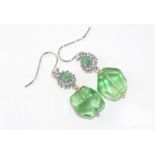 Emerald and fluorite earrings with 9ct gold hooks