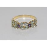 9ct gold, blue spinel and purple gem ring weight: approx 3.75 grams, size: S-T/9