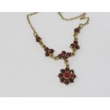 Vintage gold, garnet and paste necklace with replacement clasp, weight: 3.9 grams