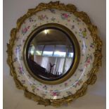 Wilkinson Clarice Cliff ceramic & framed mirror with brass and floral decoration, D48cm approx
