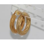 9ct yellow gold textured hoop earrings weight: approx 6 grams