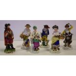 Six antique German porcelain figurines H15cm approx (tallest)