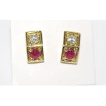 18ct yellow gold Burma ruby & diamond earrings weight: approx 5.77 grams,