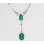 Platinum, emerald and diamond necklace 2 natural emeralds 5.43ct, 6 diamonds, weight: approx 8.8