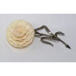 Vintage, silver, marcasite & ivory flower brooch originally purchased in Singapore, brought to