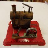 Vintage Mamod model live steam engine with burner, base 18.5cm x 21cm approx.