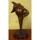 Modern balancing nude dancer bronze sculpture on a marble base, signed Milo, H34cm approx