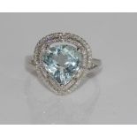 18ct white gold, aquamarine & diamond ring 75 diamonds TDW=0.21ct, pear shaped aquamarine 2.52ct,