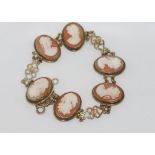 Costume cameo bracelet with pairs of cameos