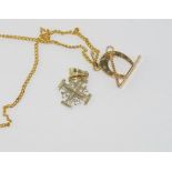 9ct yellow gold horseshoe pendant (0.8gm) on a gilt chain, and a 9ct cross (0.7 grams)