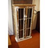 Rustic shabby chic cabinet with 2 glazed doors and internal compartments, 73cm wide, 109cm high