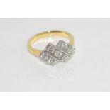 18ct yellow gold 7 diamond ring TDW=1.00 ct H, SI, weight: approx 4.76 grams, size: approx N-O/7