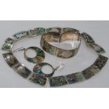 Mexican silver &paua shell necklace & bracelet set with a set of similar Mexican, alpaca and paua