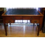 Late Victorian desk with 4 drawers and insert writing surface, supported by turned legs, 122cm wide,