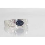 18ct white gold diamond & Inverell Sapphire ring (0.88 cts sapphire) and diamonds TDW=0.20cts,