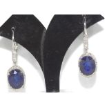 18ct white gold and sapphire drop earrings 26 diamond TDW=0.18ct, sapphire (enhanced) 6.77cts,